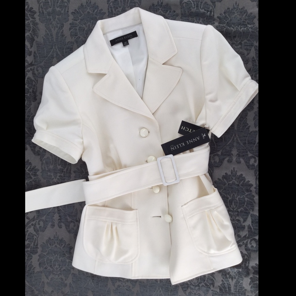 Anne Klein 14P belted short sleeve jacket lined